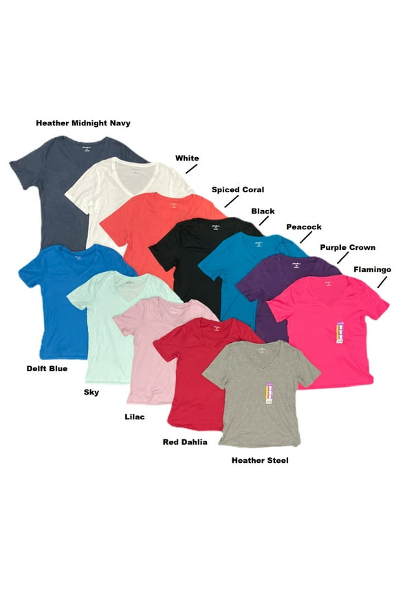 Women's Short Sleeve V-Neck Soft T-Shirt Tee w/ Side Slits (Heather Steel, S)