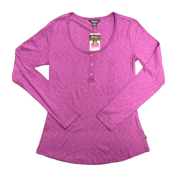 Eddie Bauer Women's Soft Ribbed Long Sleeve Scoop Snap Henley (Royal Plum, XL)