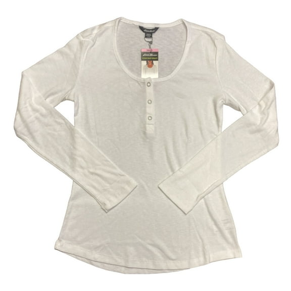 Eddie Bauer Women's Soft Ribbed Long Sleeve Scoop Snap Henley (White, XL)