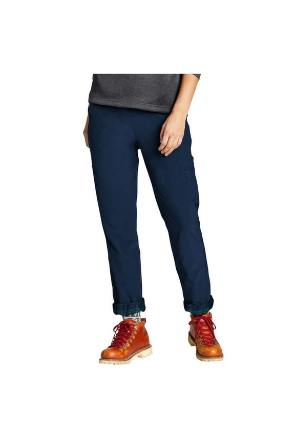 Women's Storm Repel Fleece Plaid Lined Lightweight Stretch Casual Pants-Blue / 12