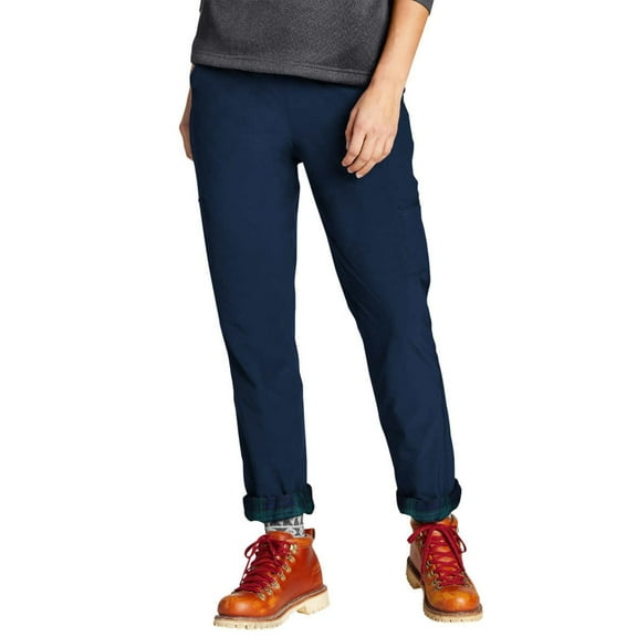 Eddie Bauer Women's Storm Repel Fleece Plaid Lined Lightweight Stretch Casual Pants-Blue / 8
