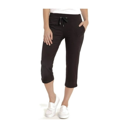 Eddie Bauer Women's Stretch Soft Cotton Blend Elastic Waistband Capri Pants (Black, XL)