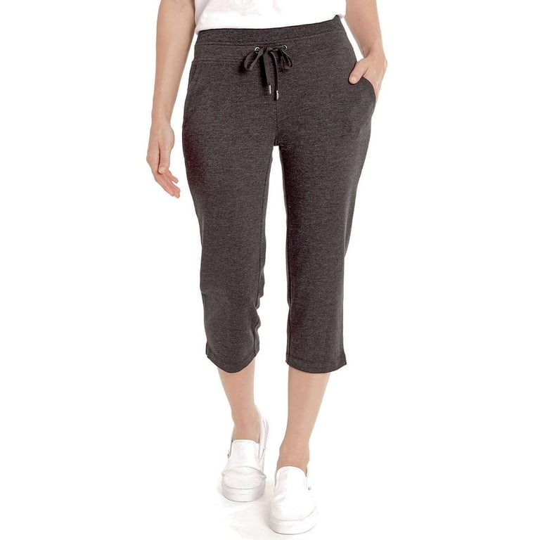 Eddie Bauer Women's Stretch Soft Cotton Blend Elastic Waistband Capri Pants  (Charcoal Heather, XXL) 