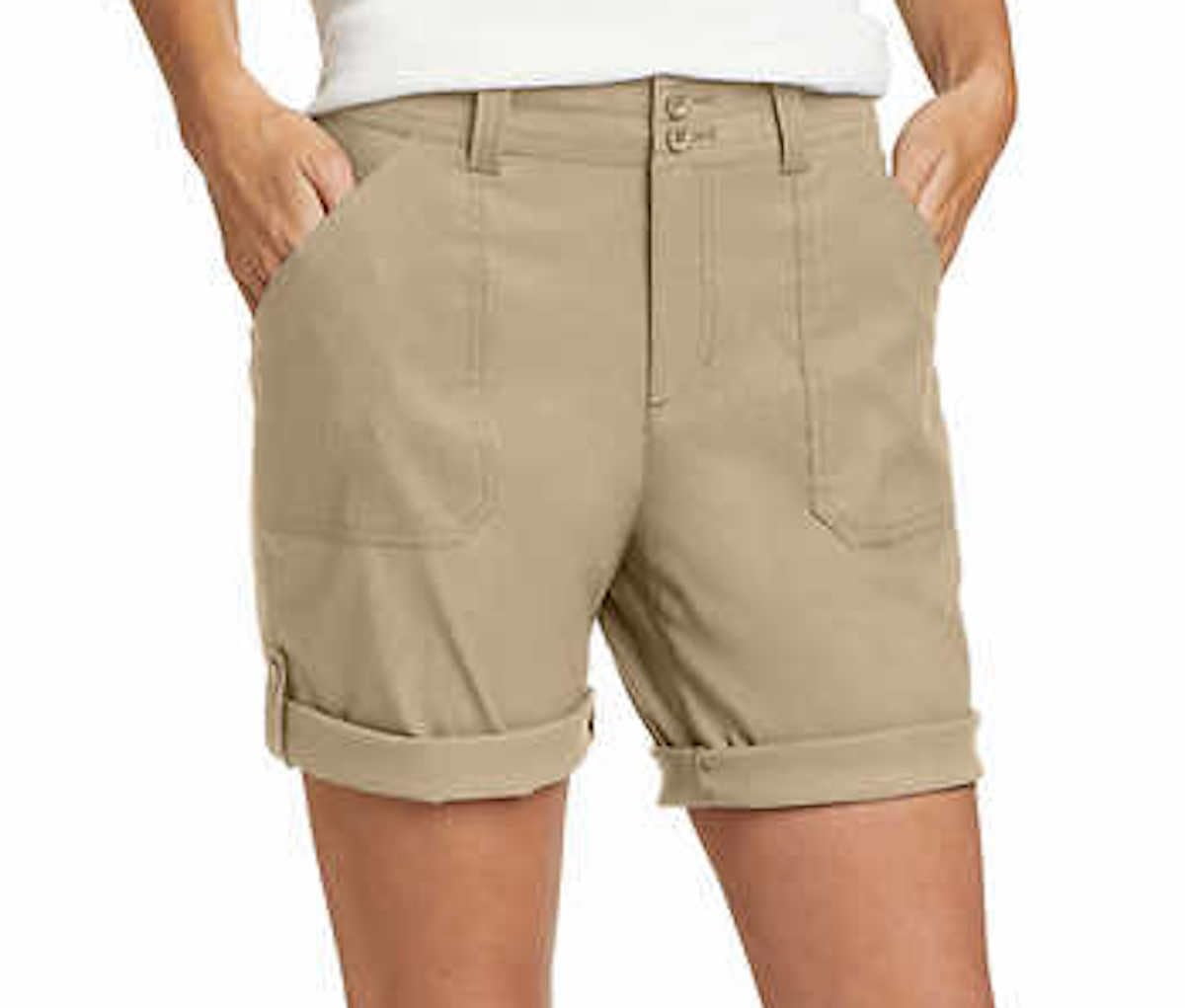 Eddie Bauer Women's Stretch UPF 50 Rolled Hem Adjustable Length Bermuda Short (US, Numeric, 12, Regular, Regular, Brown)