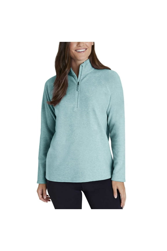 Women's Ultrasoft Mock Neck Quarter Zip Pullover Top-Blue / XXL