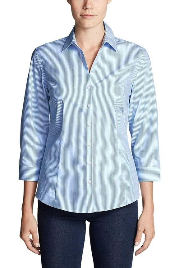 Women's Wrinkle-Free 3/4-Sleeve Shirt - Print Blue PM