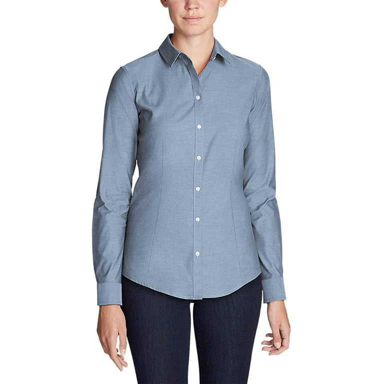 Eddie Bauer Women's Wrinkle-Free Easy Care Long-Sleeve Shirt Solid Chambry L