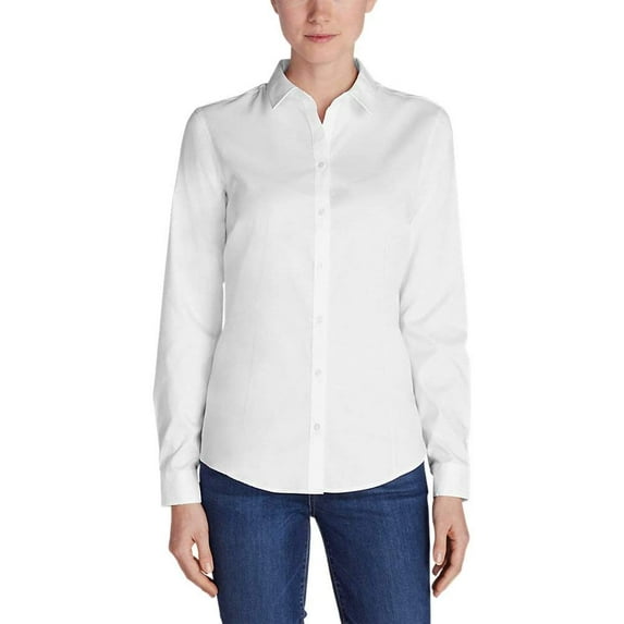 Eddie Bauer Women's Wrinkle-Free Easy Care Long-Sleeve Shirt Solid White XL