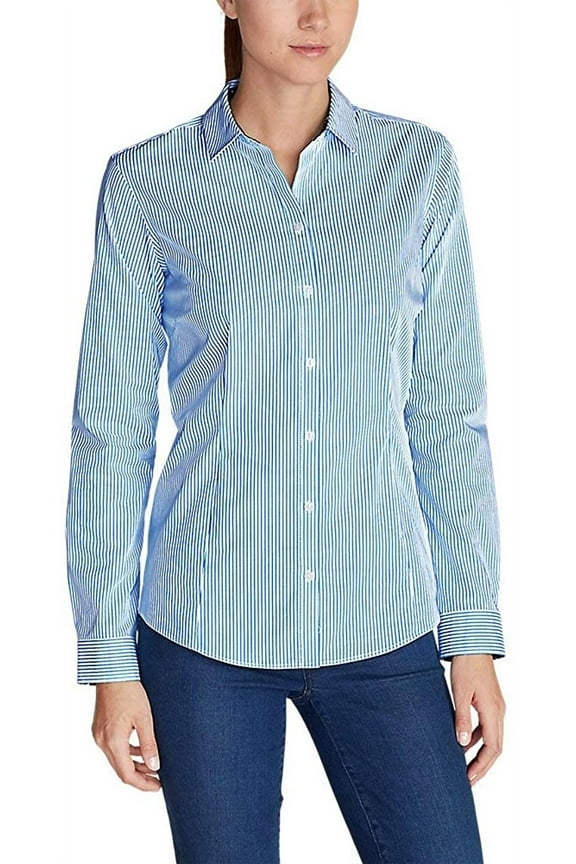 Eddie Bauer Women's Wrinkle-Free Long-Sleeve Shirt - Print (XX-Large Tall, Blue)