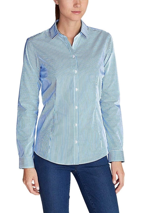Women's Wrinkle-Free Long-Sleeve Shirt White Blue PS