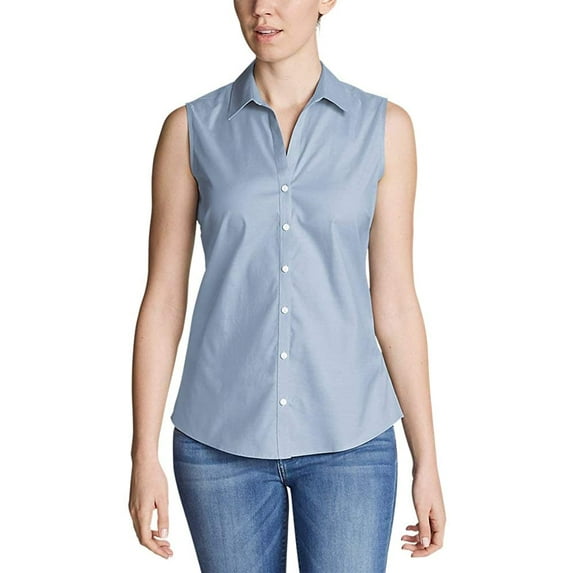 Eddie Bauer Women's Wrinkle-Free Sleeveless Shirt - Solid Chambry Blue S