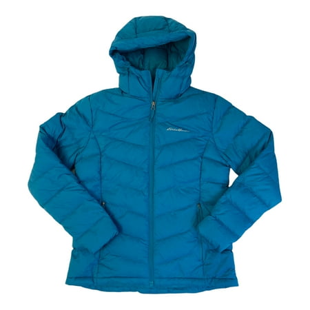 Eddie Bauer Women's Zip Up Microlight Quilted Down Packable Hooded Jacket (Teal, S)