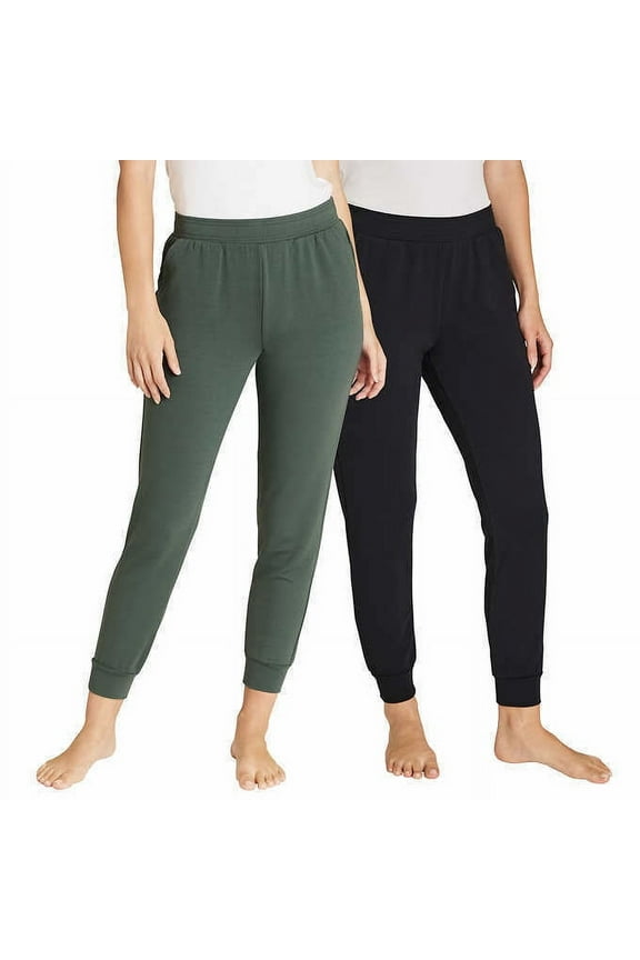 Womens 2 Pack Fleece Lounge Joggers (Medium, Black/Heather Olive)