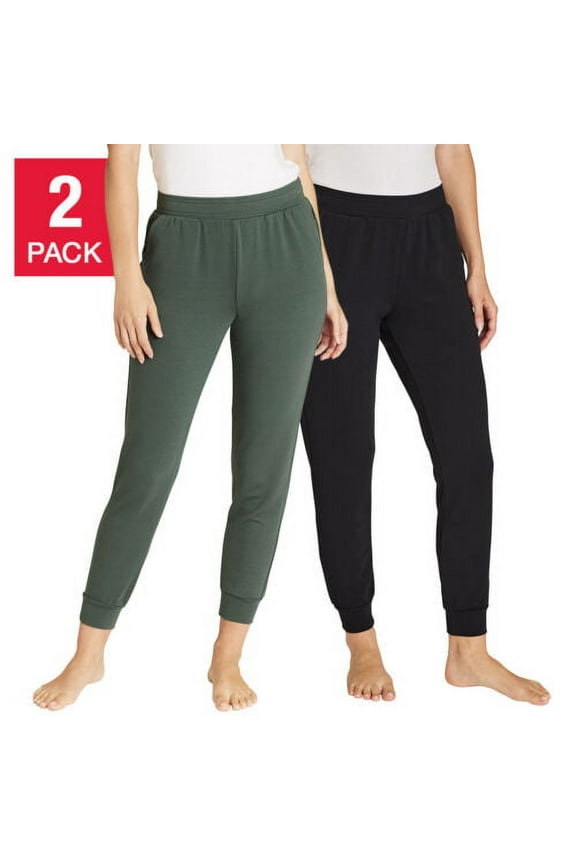 Womens 2 Pack Fleece Lounge Joggers Size: S, Color: Black/Heather Olive