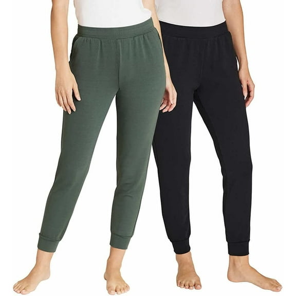 Eddie Bauer Womens 2-Pack Lounge Joggers Black/Heather Olive XXL