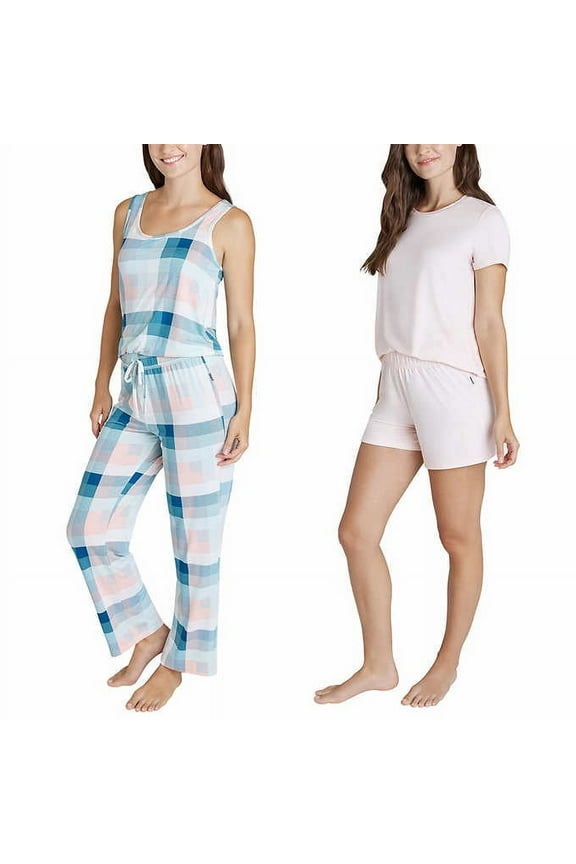 Womens 4-Piece Pajama Set,Teal Squares,XX-Large