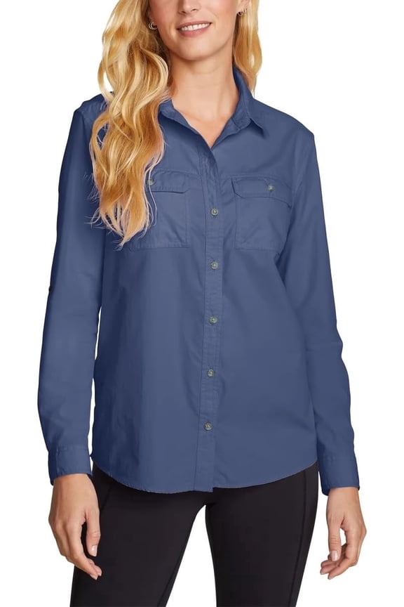 Womens Lightweight Long Sleeve Ripstop Mountain Shirt, Blue XXL