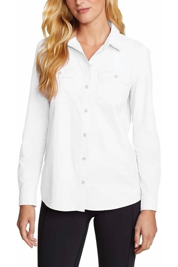 Womens Lightweight Long Sleeve Ripstop Mountain Shirt, White, Medium