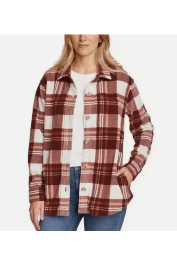 Womens Microfleece Shirt Button Up Brown XL