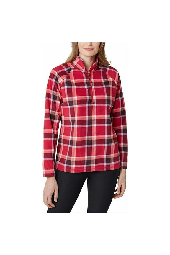 Womens Midweight Quarter Zip Fleece Pullover Dark Berry Plaid XLarge