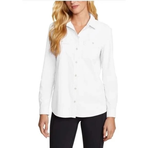 Eddie Bauer Womens Shirt White Long Sleeve Moisture Wicking UPF 50+ Ripstop, Size XS
