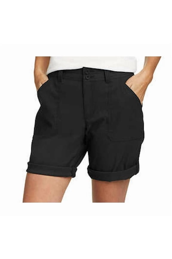 Womens Stretch UPF 50 Rolled Hem Adjustable Length Bermuda Shorts (Black, 4)