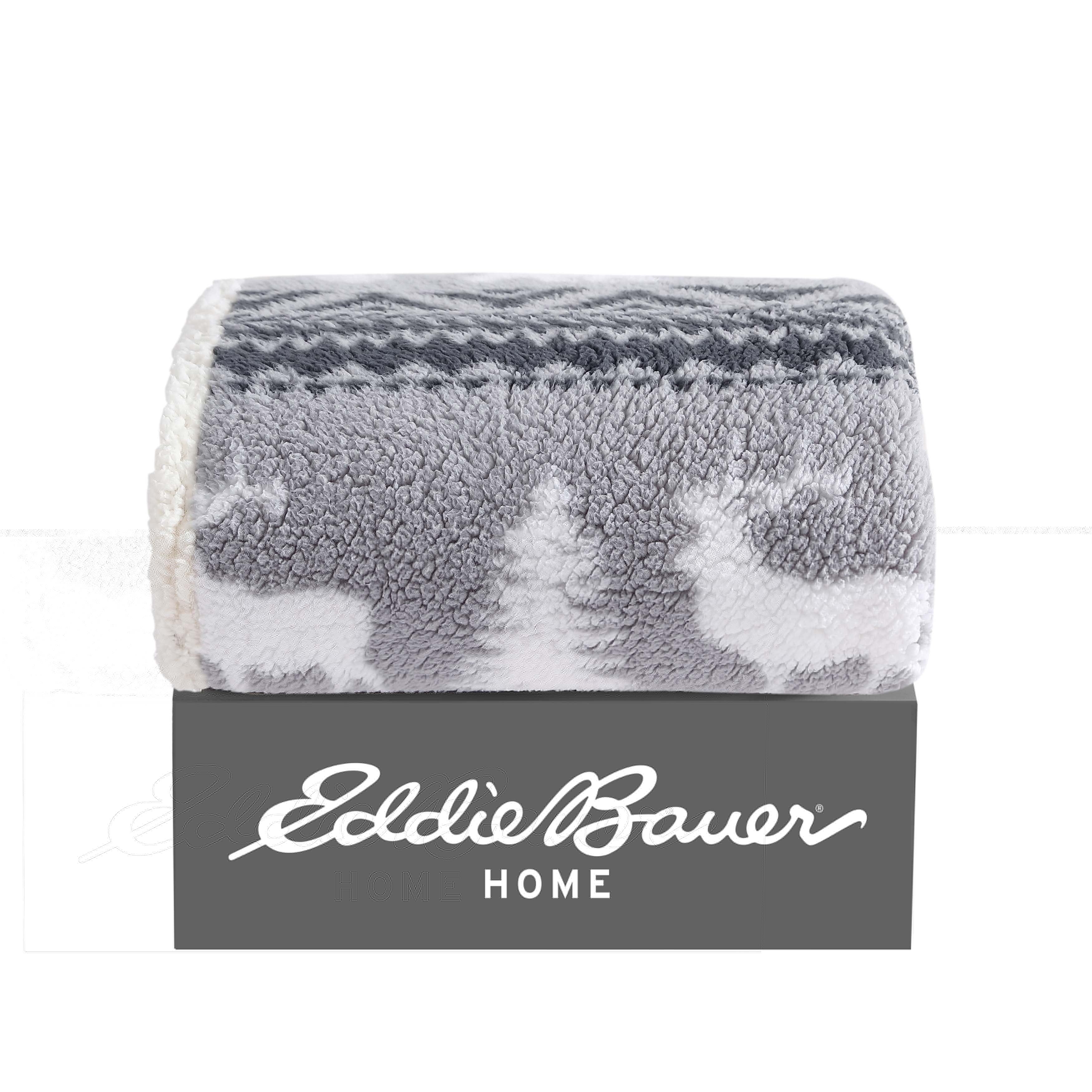 Gray and White Reversible Sherpa Fleece Throw Blanket