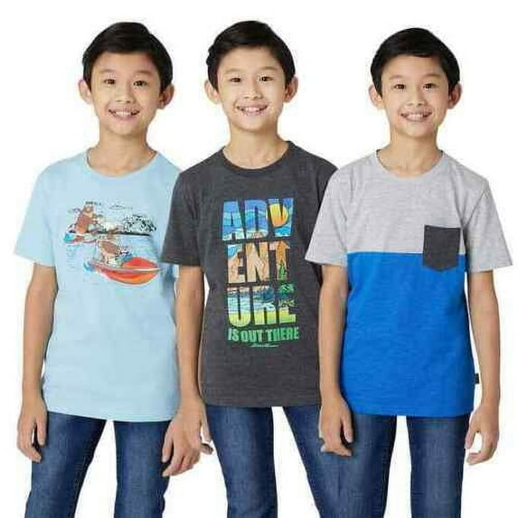 Eddie Bauer Youth Boy's 3 Pack Short Sleeve T-Shirts (Light blue/Gray/Blue, L 14/16)