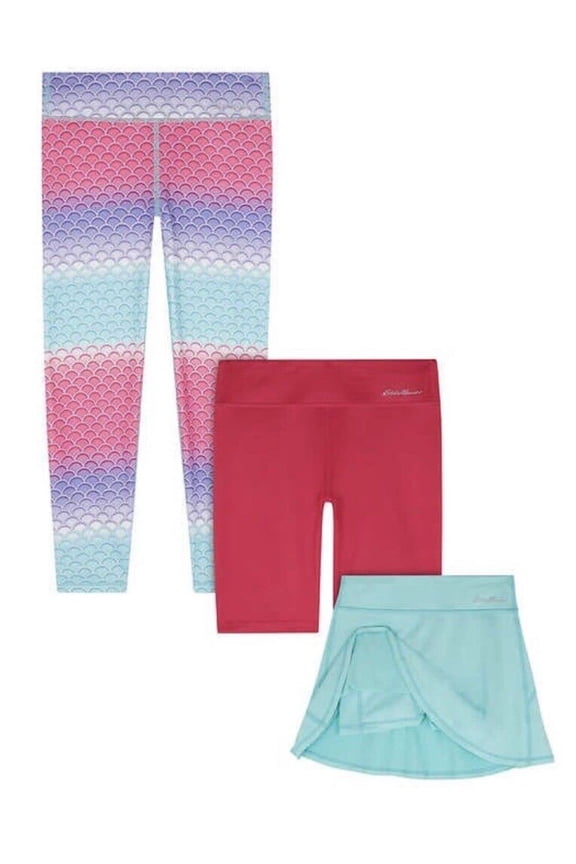 Youth Girl's 3-Piece Active Bottoms Set, 1 Legging, 1 Bike Short, 1 Skort OR Short (as1, Alpha, l, Regular, Regular, Magenta, Large(14/16))