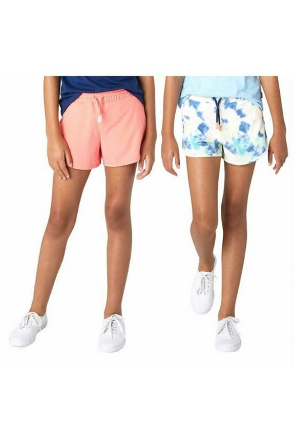 Youth Girls 2 Pack UPF 30 Quick-Dry Lined Active Shorts (Coral Reef, Small (7/8))