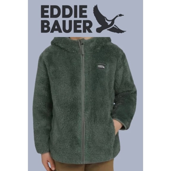 Eddie Bauer Youth Kid's High Pile Plush Hooded Full Zip Jacket (Green/X-Small)