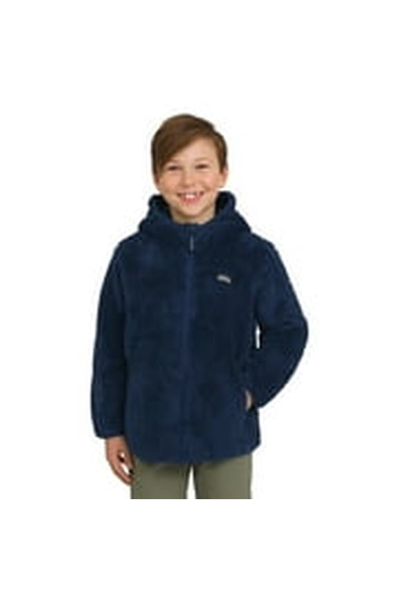 Youth Kid's High Pile Plush Hooded Full Zip Jacket (Blue/Large)