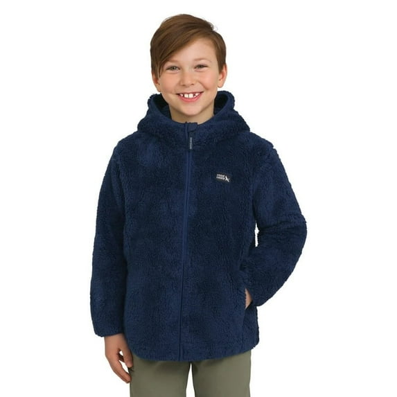 Eddie Bauer Youth Kid's High Pile Plush Hooded Full Zip Jacket (Blue/X-Small)
