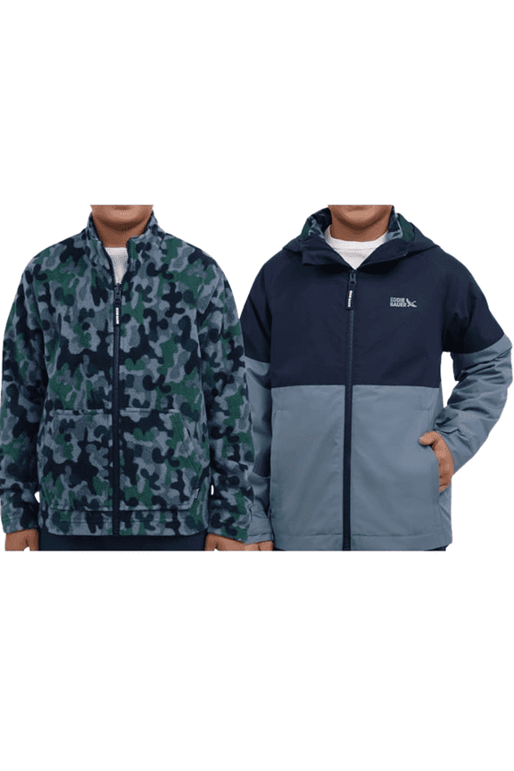 Youth 3-in-1 Water-Resistant Hooded Jacket with Fleece Liner, Boys & Girls, Size Large 14/16, Blue/Infinity