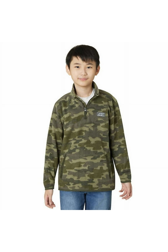 Youth Size Large 14/16, 1/4 Zip Fleece Sweater, Green Camo