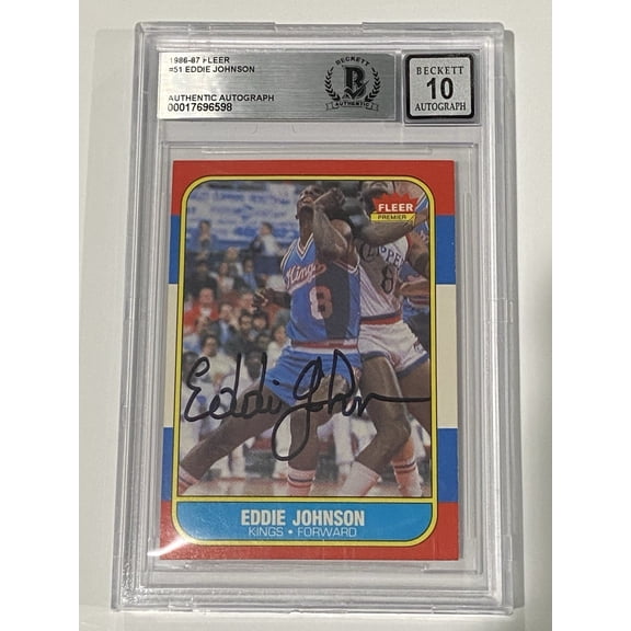 Eddie Johnson Signed 1986 Fleer #51 RC Rookie BAS 10 Auto Beckett Kings