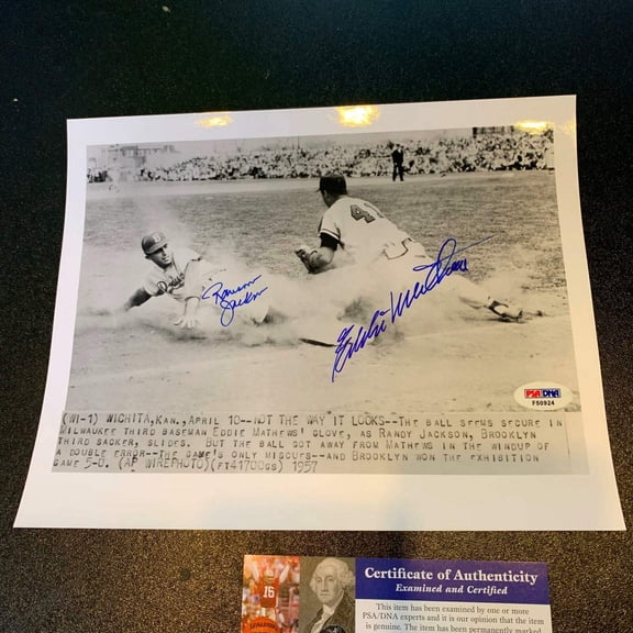 Eddie Mathews  Randy Jackson Signed Autographed 8x10 Photo PSA DNA COA