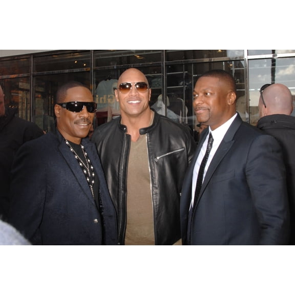 Eddie Murphy Dwayne Johnson Chris Tucker At The Induction Ceremony For Star On The Hollywood Walk Of Fame For Brett