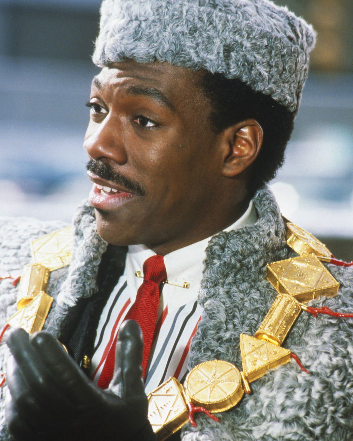 Eddie Murphy In Trading Places Gold Bling In Fur Hat Grey Coat