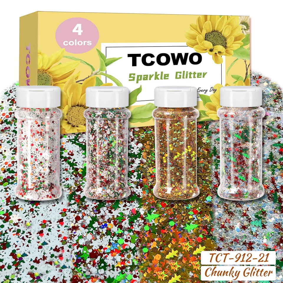 Eddiee Glitter Shakers Christmas Glitter Sequins For Kids DIY Slime Tumblers Candle Making 2oz/Bottle 4 Colors Each Set