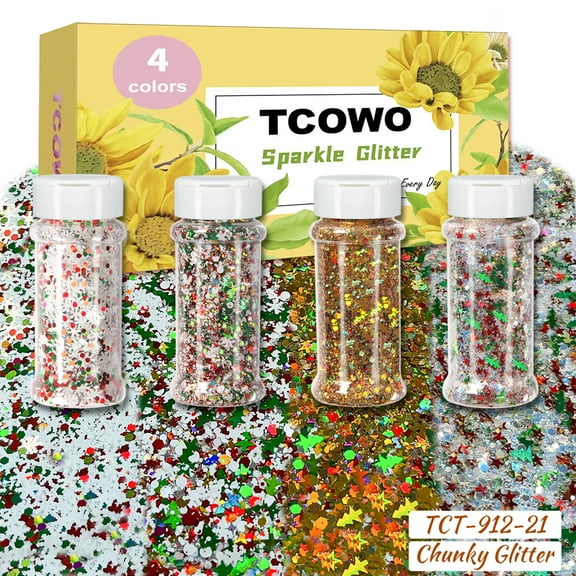 Eddiee Glitter Shakers Christmas Glitter Sequins For Kids DIY Slime Tumblers Candle Making 2oz/Bottle 4 Colors Each Set