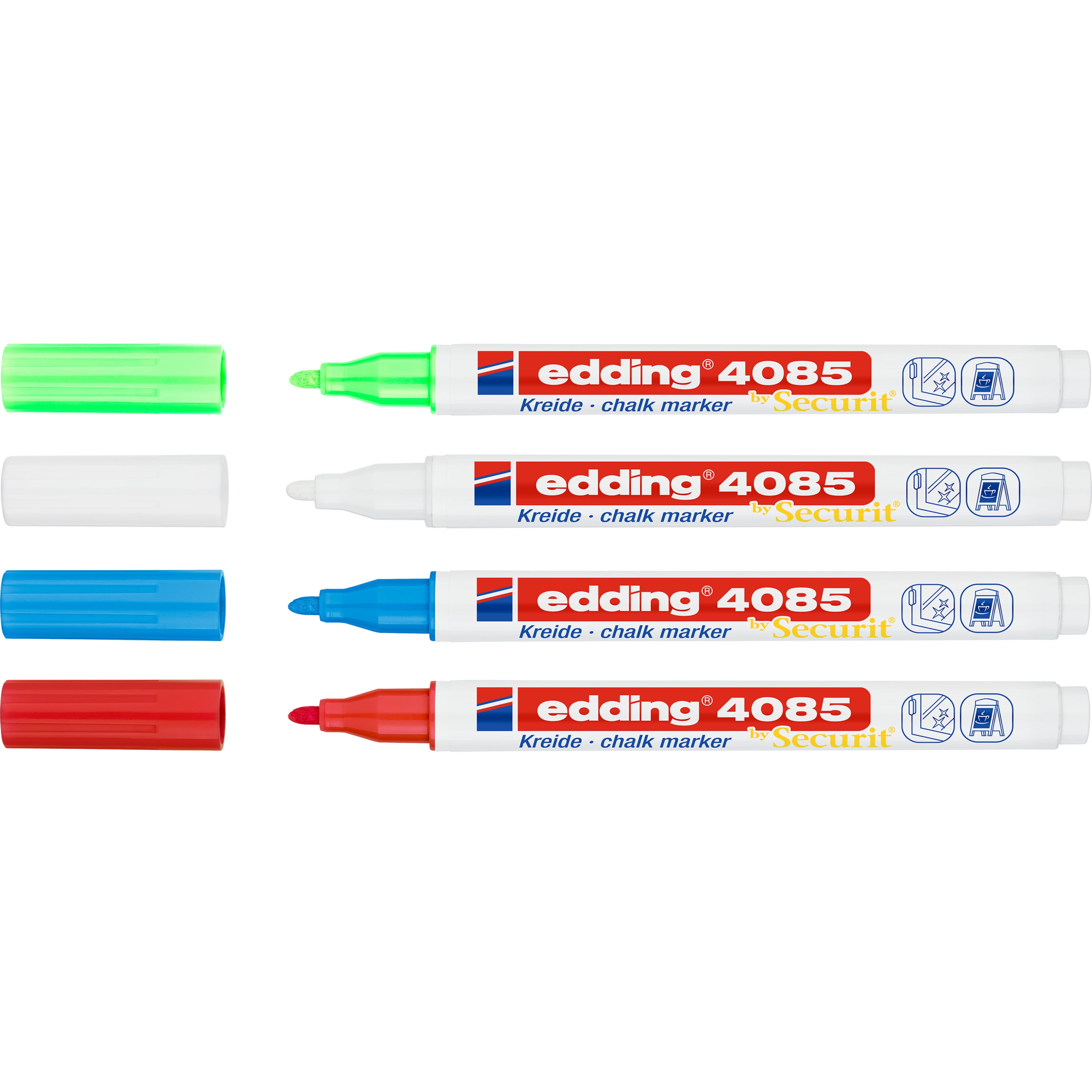 edding 4085 Chalk Marker Set, 4-Marker Basic Colors Set
