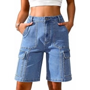 Eddoyee Womens High Waist Cargo Bermuda Shorts 70% Cotton Stretch Utility Casual Pants S-XXL