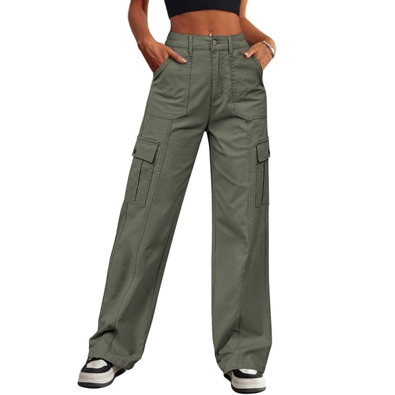 Eddoyee Womens High Waist Cargo Wide Leg Denim Pants Stretch Casual Jeans S-XXL