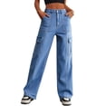 thumbnail image 1 of Eddoyee Womens High Waist Cargo Wide Leg Denim Pants Stretch Casual Jeans S-XXL, 1 of 6