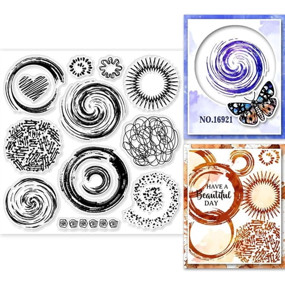 Eddy Background Clear Stamp Circles Graffiti Clear Rubber Stamps Silicone Stamps for DIY Scrapbooking Photo Album Decorative Cards 5.91x5.91inch