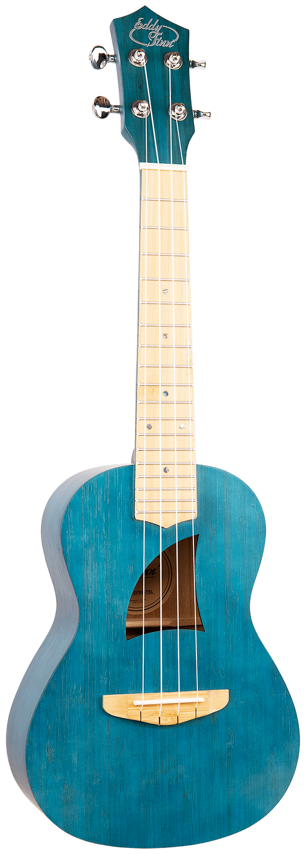 Eddy Finn Bamboo Beach Ukulele with Gig Bag, Transparent Blue Bamboo