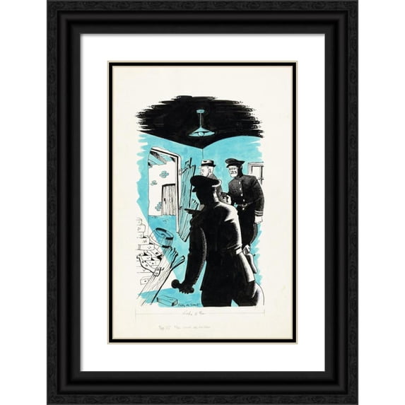 Eddy de Smet 11x14 Black Ornate Wood Framed Double Matted Museum Art Print Titled: Police Officers in a Basement (1947)