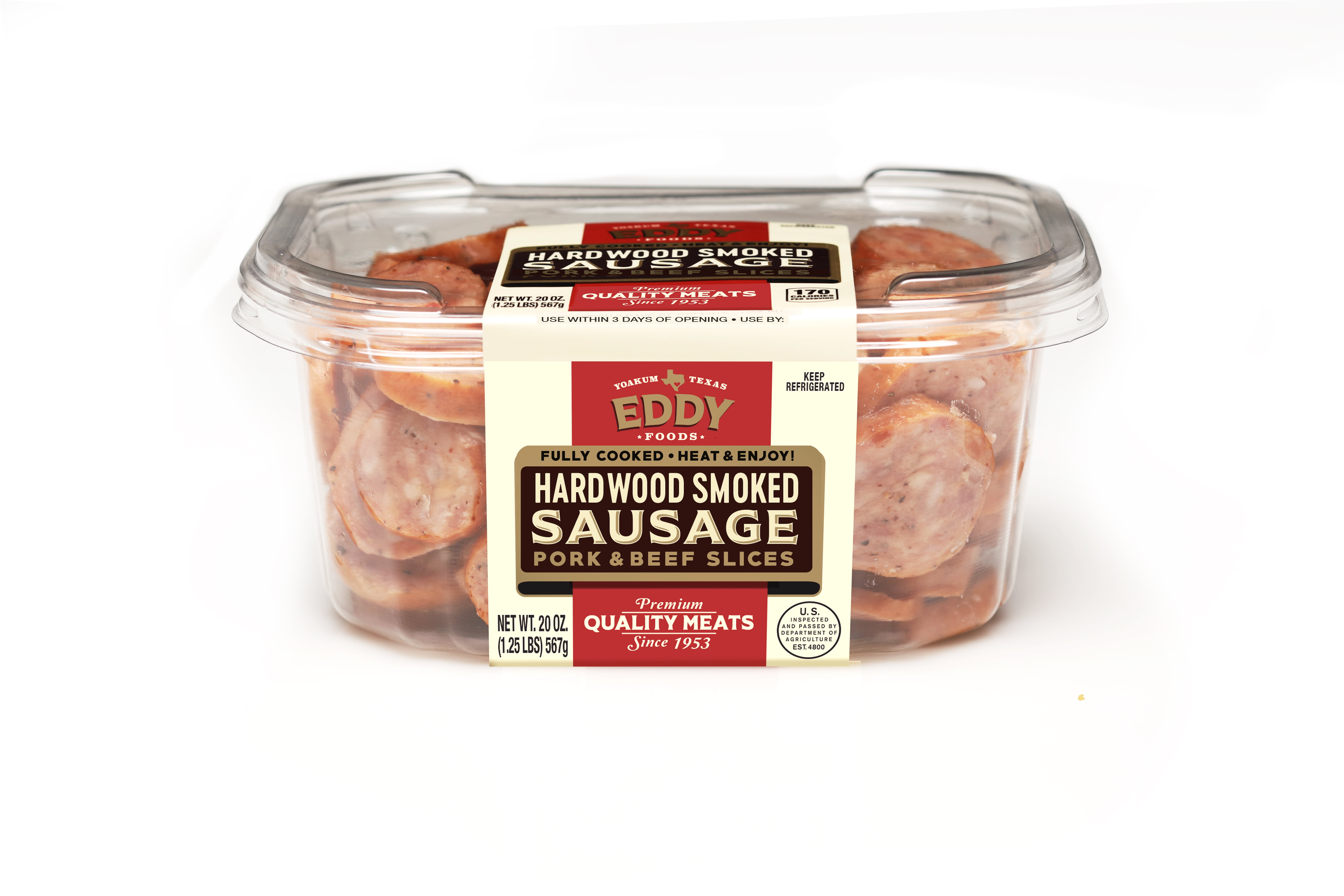Eddy Foods Hardwood Smoked Pork & Beef Sausage Slices, Fully Cooked, 20 oz