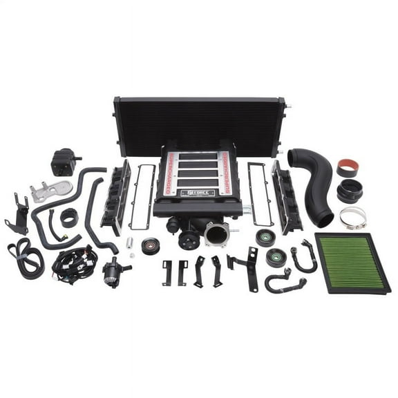 Edelbrock 15192 E-Force Stage-1 Street Systems Supercharger System; 2300 TVS; 528 HP/496 ft/lbs TQ; Incl. Supercharger/Manifold/3.875 in. 6 Rib Drive Pulleys/102.5 in. Serpentine Belt/Hardware;